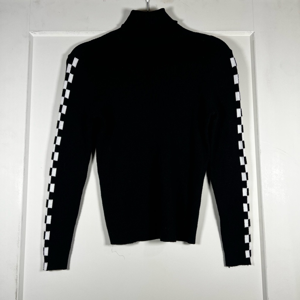 Black Turtleneck Sweater with Checkered Sleeves